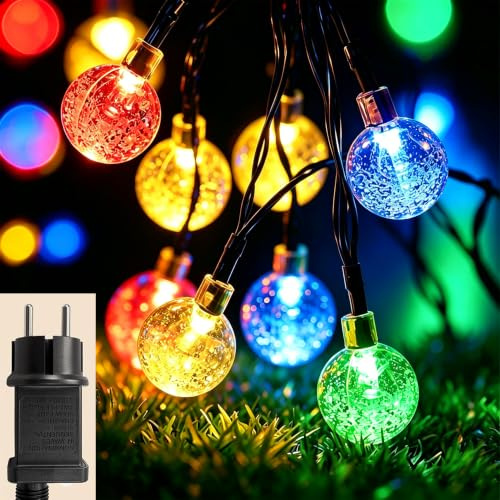 Hopelit Guirlande lumineuse d'extérieur en cristal - 10 m - 100 LED - 8 modes - Étanche IP44 - Avec minuterie - Pour chambre, jardin, balcon - Décoration de Noël - Multicolore