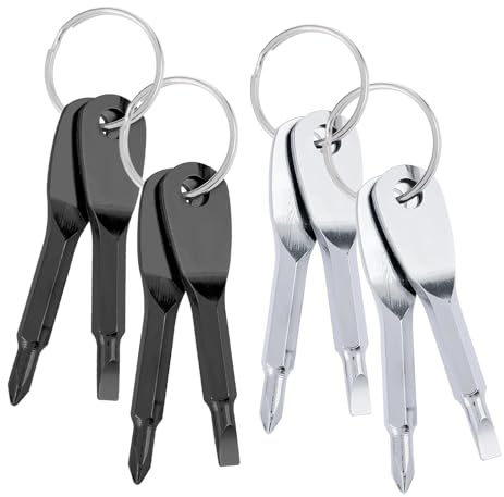 Verazquy 4Pcs Mini Screwdriver Keychain, Portable Multi-Functional Repair Driver Mini Pocket Keychain Repairing Tool Travel Kits Set Portable Multifunctional Phillips Flathead Screwdriver Tool Set