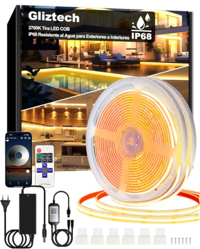 COB LED Streifen 30M (2*15M) IP68 Wasserdicht, 24V 2700K LED Strip Warmweiss, LED Lichtband Selbstklebend Außen mit Netzteil, APP und Fernbedienung für Dachtraufe Garten Pool Terrasse Küche Badezimmer