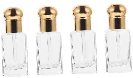 WOFASHPURET 4pcs Essential Oil Glass Dropper Bottles Refillable Empty Fragrance Containers with Gold Dome Caps for Travel and Daily Use