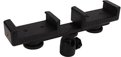 RASTKY Dual Phone Tripod Mount Mobile Phone Holder Dual Position 1/4 Screw Interface Angle Mobile Mount Holder Clamp 360° Rotatable Cell