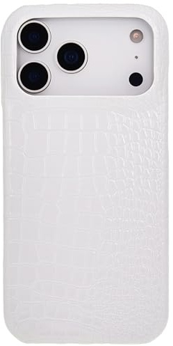 DMaos for iPhone 13 Pro Case, Crocodile Synthetic High Gloss Reflective Leather Edge Binding Cover, Slim for iPhone13 Pro 2021 6.1 inch - White