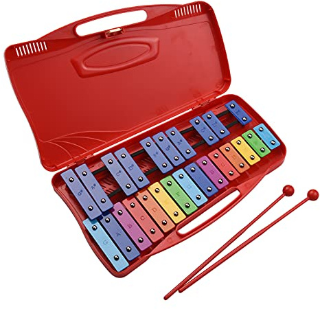 Naroote Buntes Glockenspiel, Xylophon, Schlaginstrument mit 25 Tönen, mit Koffer für Babys, Kinder, Aluminiumplatte (Rot)