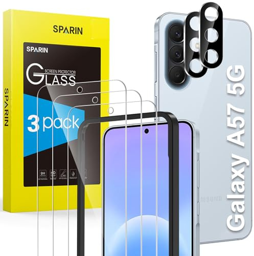 SPARIN Verre Trempé pour Samsung Galaxy A57 5G | 3 Protecteurs d'écran et 2 Caméra Protection écran, Vitre Protection avec Outil D'alignement Facile, 9H Dureté