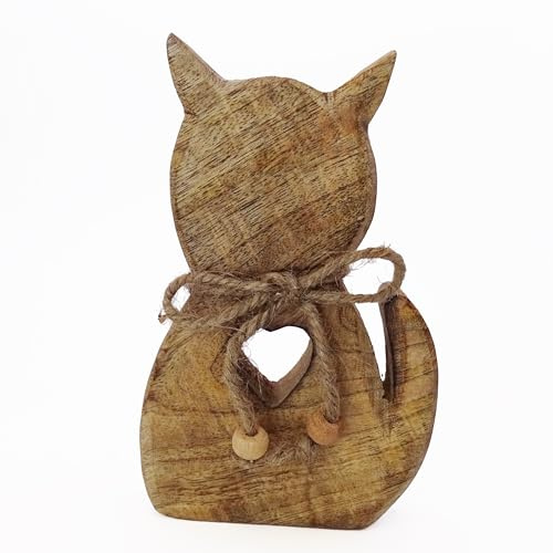 Logbuch-Verlag Katze mit Herz Dekofigur Holz 10 cm – Muttertagsgeschenk Mama | Katzenfigur Geschenkidee