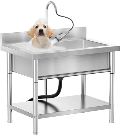 RiveraSink Lavello Autoportante in Acciaio Inox 100×55×80 cm – lavello da esterno con Rubinetto Estraibile e Ripiano, Stazione di Lavaggio per Ristorazione, Lavanderia ed Esterno