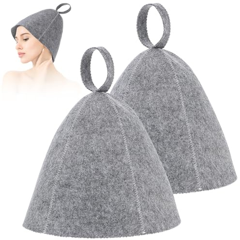 2 cappelli da sauna in feltro, cappello da sauna in lana, morbido berretto da sauna, cappello in feltro assorbente, accessorio per sauna per uomo e donna, taglia universale (grigio)