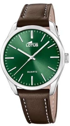 Lotus Herrenuhr Analog aus Edelstahl und Leder Braun Dunkel | Klassisch und Elegant, Widerstandsfähiges Mineralglas 5 ATM, Quarzwerk 19065/3 Minimalist