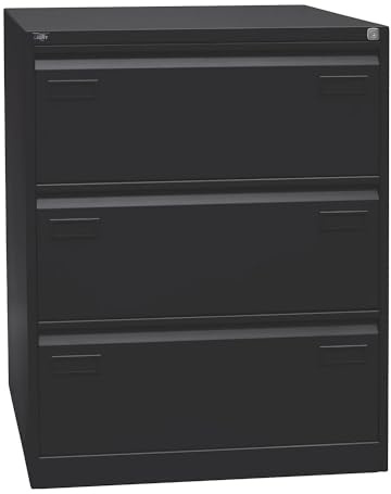 BISLEY Light Hängeregistraturschrank, doppelbahnig, DIN A4, 3 HR-Schubladen, Metall, 633 Schwarz, 62.2 x 80 x 101.6 cm