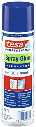 tesa Sprühkleber Permanent - Starker Klebstoff zum Sprühen für leichte bis mittelschwere Materialien mit leicht rauer Oberfläche - ohne Silikon - 500 ml