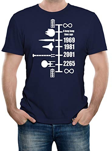 Herren Spaceship Timeline T-Shirt (Navy Blau, Klein)