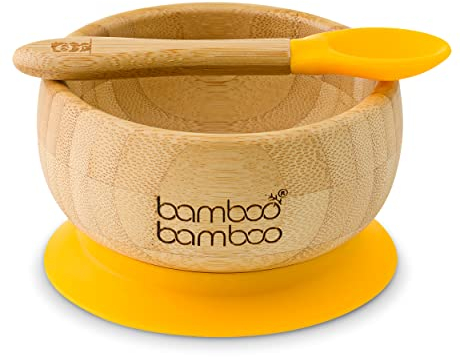 bamboo bamboo Baby Bowl and Spoon Set, Baby Bowls for Weaning, Baby Suction Bowl with Silicone Suction Ring, Toddler Bowls with Baby Spoon, Weaning Bowl for Babies from 6 Months (Pink)