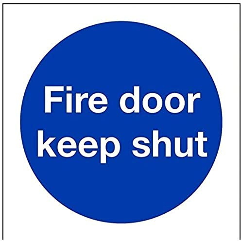 V Safety 18001AE-R Fire Door Keep Shut Mandatory Sign - Square - 80mm x 80mm - 1mm Rigid Plastic, Blue