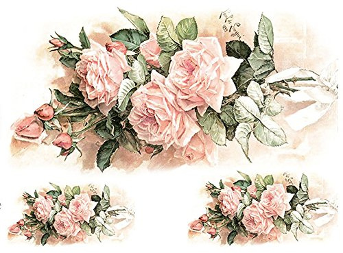 Fiico Zita's Creative Reispapier A4 - Rosenstrauss mit Masche. Motiv-Strohseidenpapier, Strohseidenpapier, Decoupage Papier