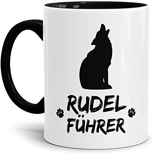 Tassendruck Wolf-Tasse Rudelführer Innen & Henkel Schwarz/Hunde-Tasse/Tasse mit Spruch/Schön/Mug/Cup/Beste Qualität - 25 Jahre Erfahrung