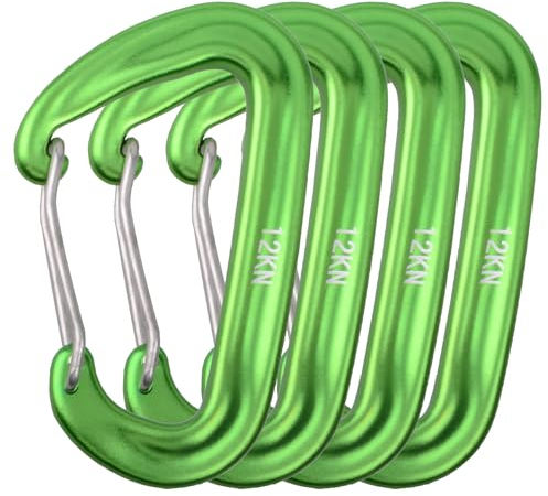 TRIWONDER 12kN Karabiner, Rostfrei und Ultraleicht Karabinerhaken Schlüsselanhänger, Flugzeug Aluminium, D Form Karabiner Set für Hängematten, Camping, Wandern, Angeln (Grün - 4 Stück)