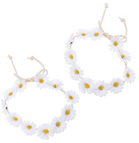 Minkissy 2 Stück Gänseblümchen-Haarbänder Sonnenblumen-Haar-Kronen verstellbar Haarkranz Blumengirlanden für Festivals, Hochzeit, Party (weiß)