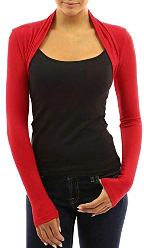 krautwear Damen Bolero Langarm Viskose Stola Bolerojacke Hochzeit Festlich Einfarbig schwarz grau rosa Navy (rot)