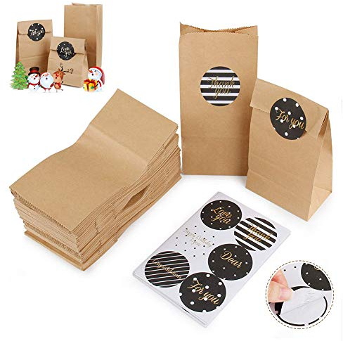 100 Stück Kraftpapiertüten Braune Papiertüten Papierbeutel Kraftpapier für Geschenktüten Gastgeschenke Weihnachts-Geschenktüte Geburtstag Hochzeit, 9 x 17 x 5.5 cm