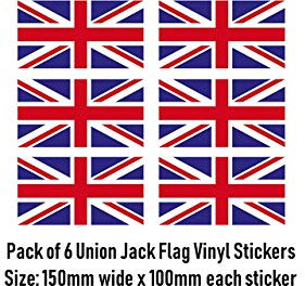 6 x British Union Jack Flag Vinyl Sticker 150mm x 100mm Car Van Truck Wall Window Laptop
