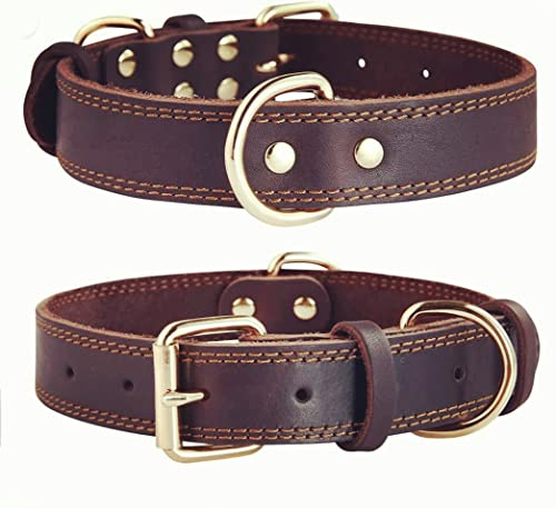 SLZZ Prämie Echtes Leder Hundehalsband/weich Dauerhaft Schwere Echtes Leder Hundehalsband für Rüde Weiblich Kleine X-Kleine Mittlere Große X-Große Hunde