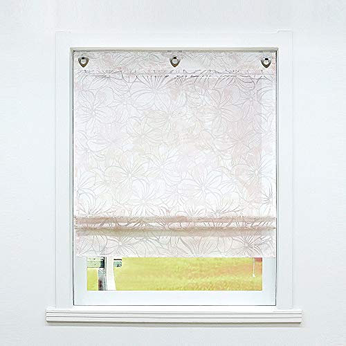 SCHOAL Raffrollo ohne Bohren Raffgardinen mit Ösen Gardinen Transparent Ösenrollo Ausbrenner Vorhänge 1 Stück BxH 60x140 cm Muster #2