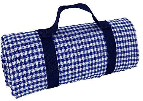 Les Jardins de la Comtesse Picknickdecke, rechteckig, Vichy-Karo, blau, XL – Baumwolle und Rückseite wasserdicht Polyester – 140 x 280 cm – Blau/Weiß – 8/12 Personen –