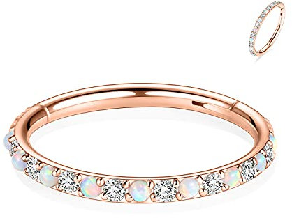 16G Septum Clicker Ring Daith Ohrringe Muschelschmuck Nahtloser Clicker Ring Chirurgischer Stahl Turm Tragus Muschel Piercing Schmuck Kleiner Creolen Ohrring Nasenring Roségold 10mm CZ Opal