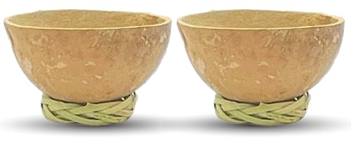 Mezcal Jicaras Cups- Hand-carved Artisan Copitas from Mexico with Natural Fiber Carrizo Base Rodete The Traditional Vessel for Mezcal and Tequila, or Any Agave Spirit Set of 2 (3 ounces)