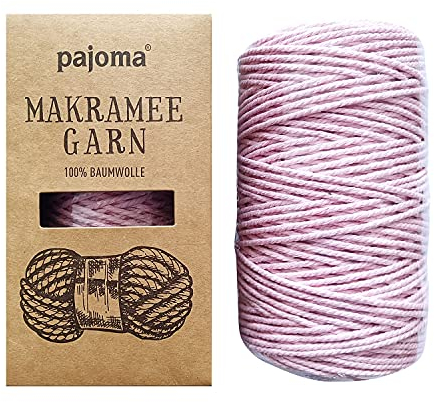pajoma Makramee Garn 200m x 3mm, Baumwollkordel, Baumwollseil, 100% Baumwollgarn für DIY Handwerk (Rosa)