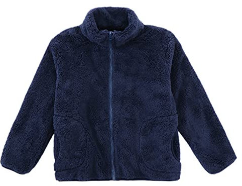 Bambini Giacca in Pile Corallo Colletto in piedi Cappotto con Cerniera Genitore-Bambino Autunno Inverno Transizioni Stagioni Capispalla Caldo e Morbido con Tasche per 1-15 Anni, Blu Navy 140