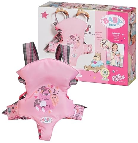 BABY born Babytrage, Puppentrage für Kinder mit 2 Blickrichtungen und verstellbarem Gurt in rosa und grau für 36 und 43 cm Puppen geeignet, 832462 Zapf Creation