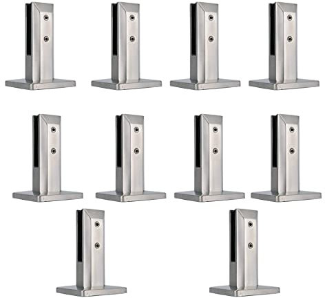 PHASFBJ 10 Stück Glasklemme Edelstahl, Bodentreppe Balkonpfosten Balustrade Geländer Glasklemmen Balkon Glaszaun Klemme, für Balkon/Gartendeck Handlauf,Silver White,200mm
