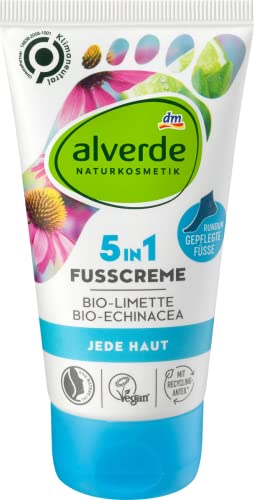 alverde NATURKOSMETIK 5in1 Fußcreme mit Bio-Limetten-Öl und Bio-Echinacea, 75 ml