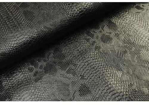 Kunstleder-Schlangenhautimitat, Taschenstoff, Patchwork, Basteln, Schlangenoptik-VERENA-ca. 140 cm breit-600 g/Qm-50 cm Schritte-Meterware-4 verschiedene Motive (Schwarz-11-VERENA)