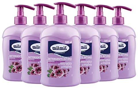 Milmil Detergente Intimo, Fragranza Estratto di Malva, con Dispenser, Dermatologicamente Testato - 6 x 500 ML