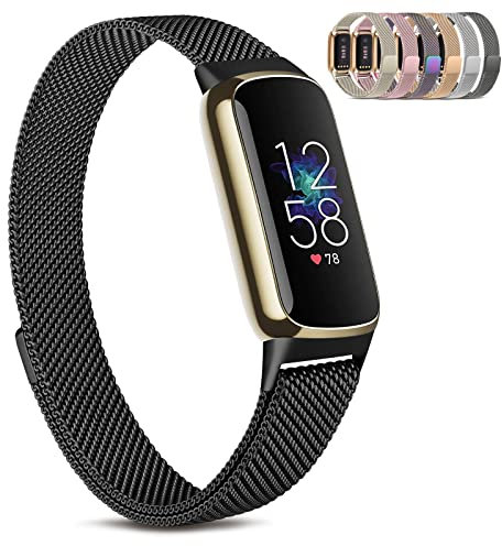 Amzpas Metallarmband kompatibel mit Fitbit Luxe Armbändern für Damen und Herren, Edelstahl-Mesh-Loop-Armband Ersatzarmband für Fitbit Luxe/Luxe Special Edition Fitness-Tracker, schwarz