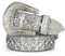 LEACOOLKEY Strass Gürtel für Damen für Jeans,Western Cowgirl Nieten Punk PU Ledergürtel,Damen Schwarzer Strass Gürtel(S:Passgröße 70cm-80cm = 105cm Gesamtlänge, C-Silber)
