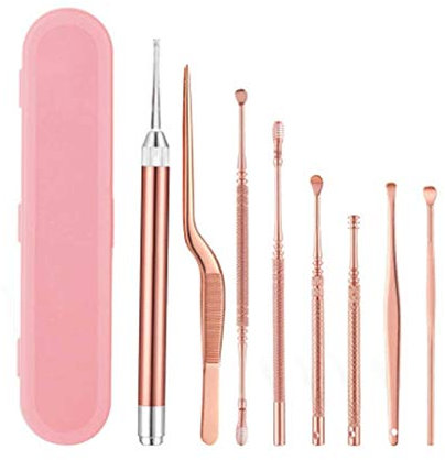 LED Light Ear Pick Ear Wax Removal Earpick Nose Clean Tweezers Picks Wax Remover 6Pcs/7Pcs/8Pcs Adults Ear Care Set (8Pcs)