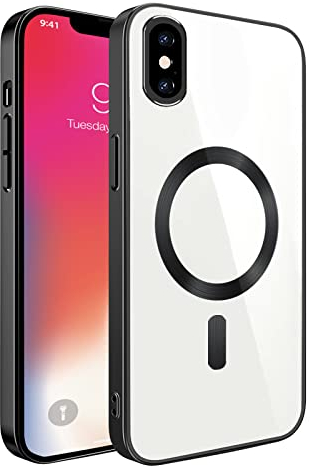 S. Dawezo Klare Magnetische Hülle für iPhone X/XS, kompatibel mit MagSafe Kabelloses Laden, Militärnorm Schutz, Kratzfest, Stoßfest, Schlanke Transparente Silikonhülle für iPhone X/XS Hülle, Schwarz