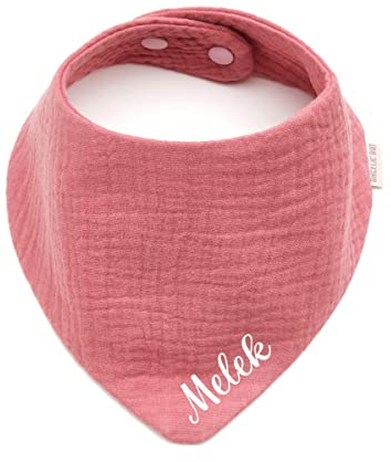 Personalisiertes Dreieckshalstuch aus Baumwolle, Halstuch für Jungen, Mädchen, Unisex, mit Druckknopfverschluss, in verschiedenen Farben mit Wunschnamen (Altrosa)