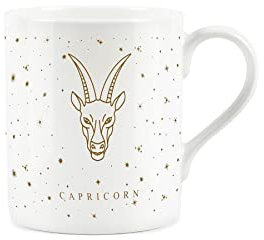 Purely Home Capricorn Gold Star Sign Mug - Small Fine Bone China White Mug Coffee/Tea Present Zodiac Gift
