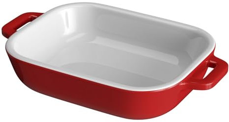 Intirilife Auflaufform Backform Porzellan Rot -Außen 27x 17x 4,5cm- Innen 19x 14x 4cm -Keramik Form mit Griffen für Lasagne Aufläufe Tiramisu- Ofenform rechteckig hitzebeständig- Backofen geeignet