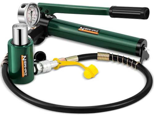 Newhai 10 ton 2” Hydraulic Ram Jack+ cp-180 Hand Pump with Pressure Gauge Hydraulic Porta Power 10 ton kit Low Profile Short Cylinder