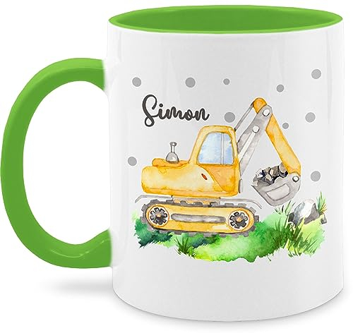 Tasse Tassen 325ml - Bagger I Baggerfahrer Geschenk - 325 ml - Hellgrün - kinderbecher namensbecher baufahrzeug name kaffeetassen kindergartentasse baggertasse fahrzeug baustelle kaffeetasse