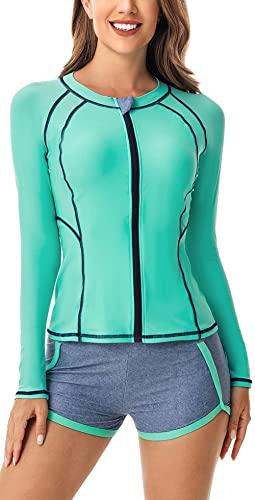 Maillots de Bain 2 Pièces Femmes Manche Longue Rashguard Deux Pièces Femme Mode Col Rond Surf Natation Sport Tankini Deux Pièces S