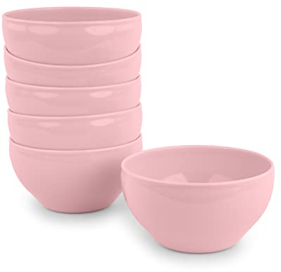 Lot de 6 Vaisselle Stilo avec finition brillante en plastique dur réutilisable et incassable pour fêtes et événements Rose (Bol 13 cm)