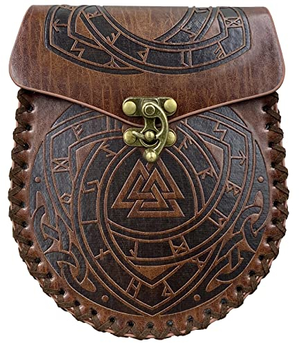 HiiFeuer Gürteltasche mit nordischer Prägung, Retro-Mittelalter-Kunstleder-Seitentasche, tragbare Vintage-Gürteltasche für LARP Ren Faire (Odin)