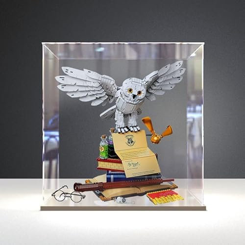 Acryl-Vitrine für Lego Potter Hedwig Owl 76391 Bausatz, staubdichte Vitrine – nur Vitrine(White-Base)