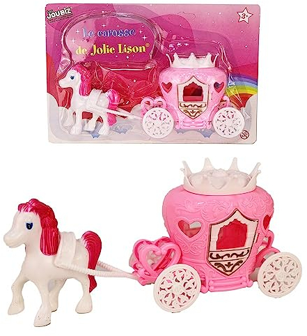 BEMIRO Spielzeug Pferd mit Kutsche rosa - ca. 21 cm